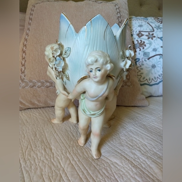 MidCentury Vintage Lenwile Ardalt Porcelain Artware Japan Cherubs W/Planter Vase - Picture 4 of 10